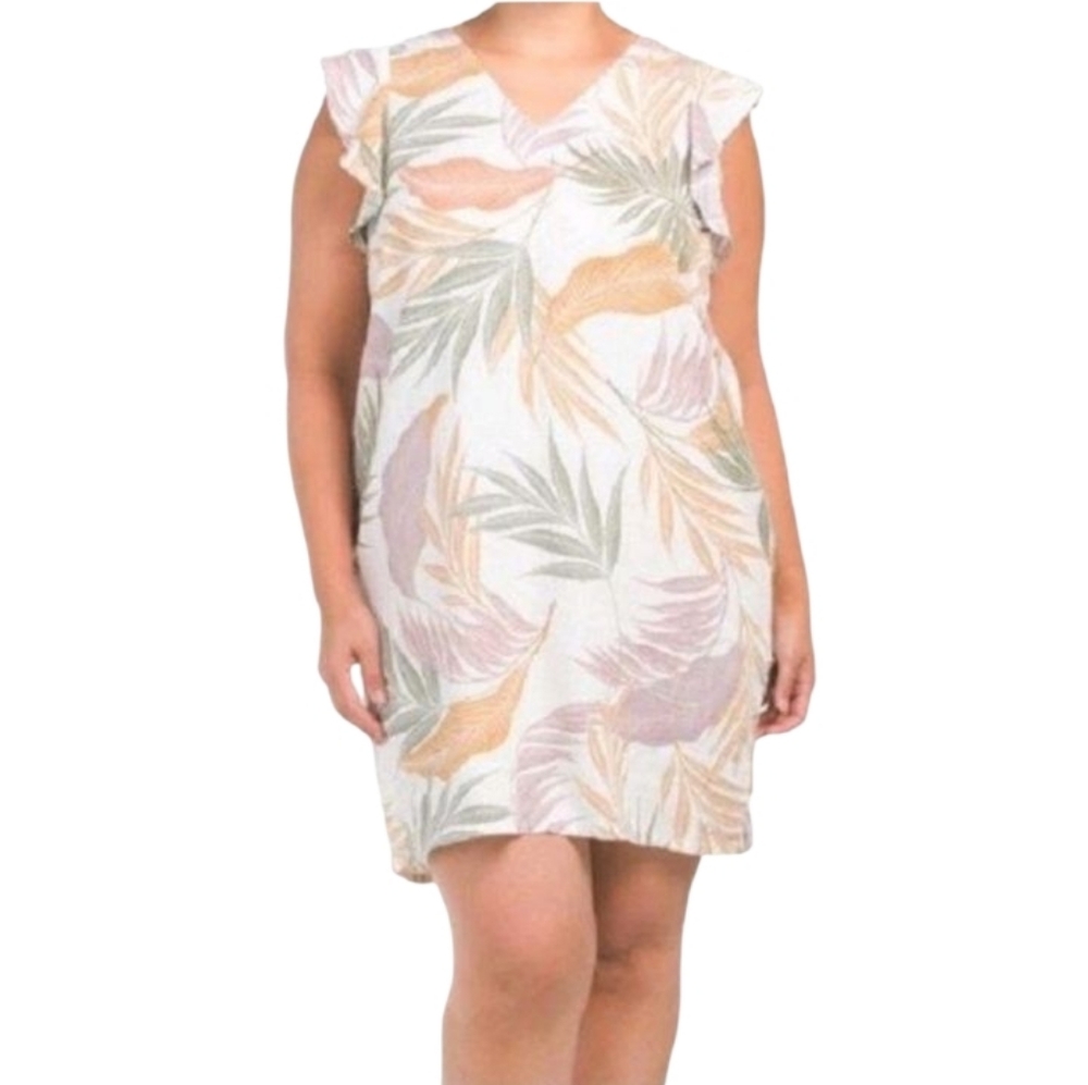 Tahari Mojave Tropical Print Floral Shift Dress Flutter Sleeve Plus Size 2X